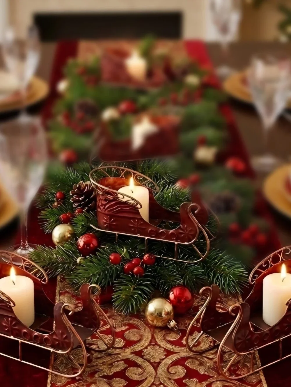 VINTAGE Pier 1 Red METAL Sleigh Candle HOLDERS